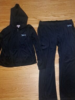Juicy Couture Black Velour Hoodie & Pants Set